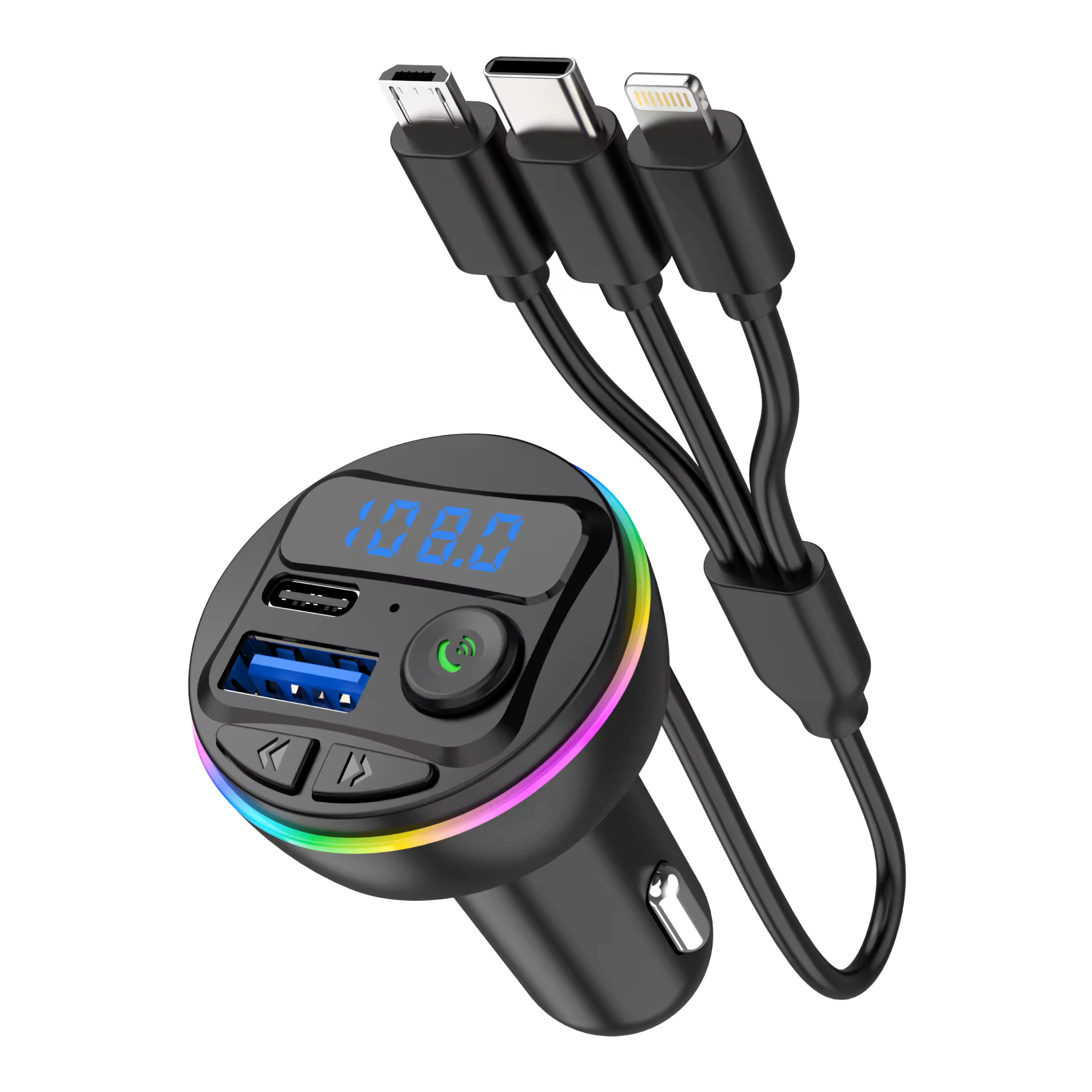 Wireless Car FM Transmitter BT V5.0 with Colorful LED Lights