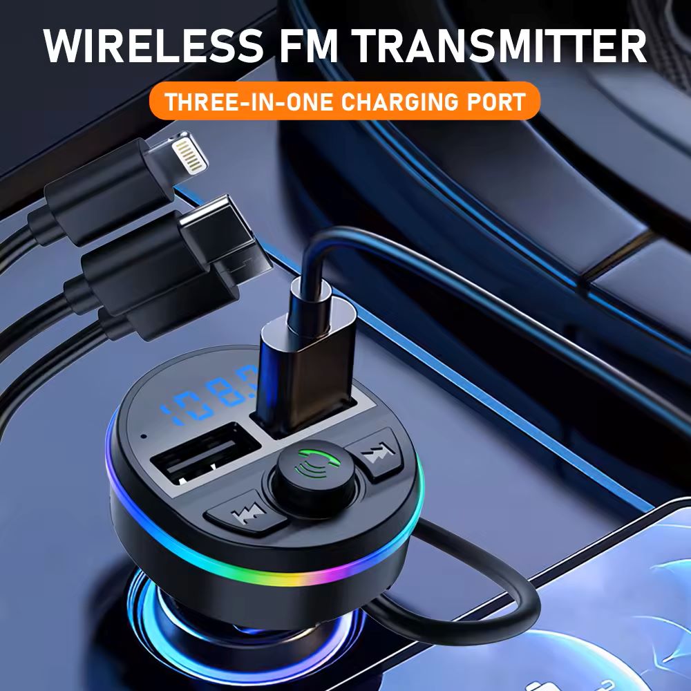 Wireless Car FM Transmitter BT V5.0 with Colorful LED Lights
